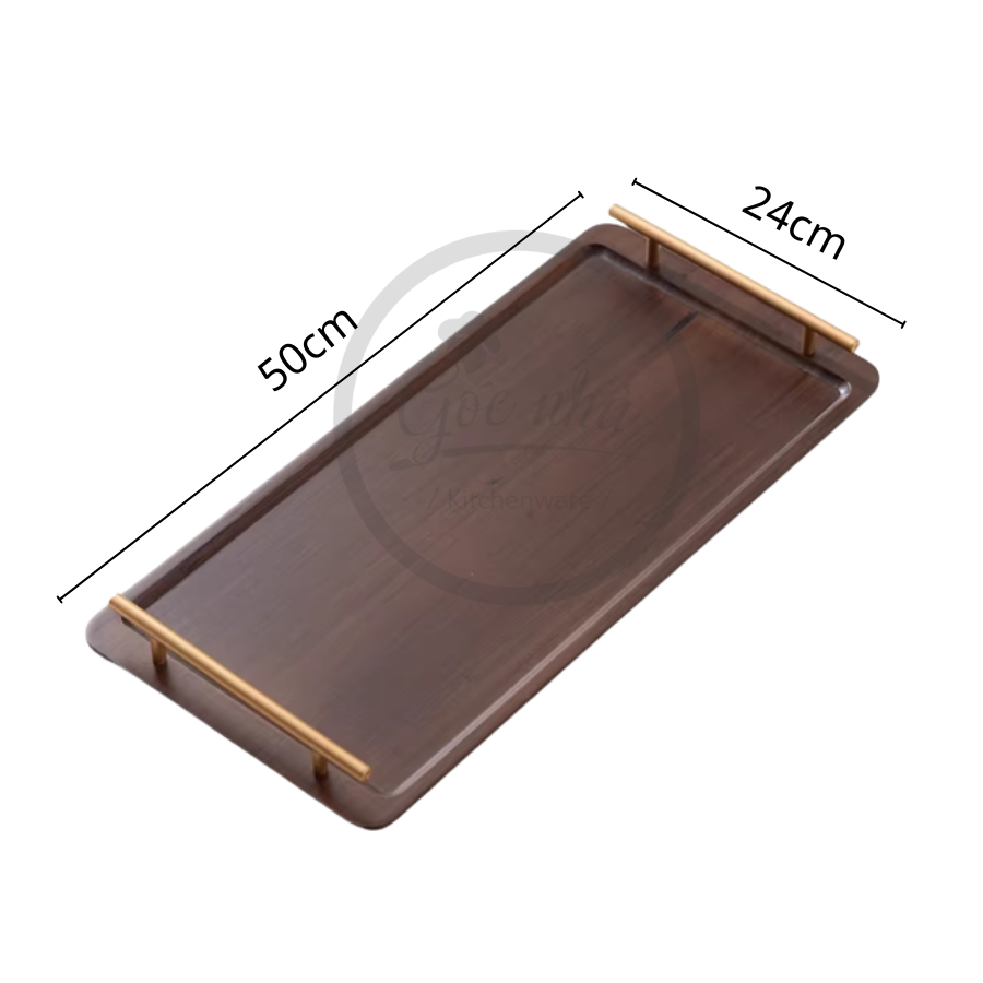 Khay Gỗ Tay Cầm Inox
