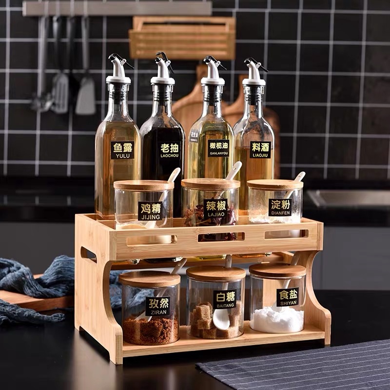 Set gia vị khung gỗ 11/15 chi tiết hũ trong