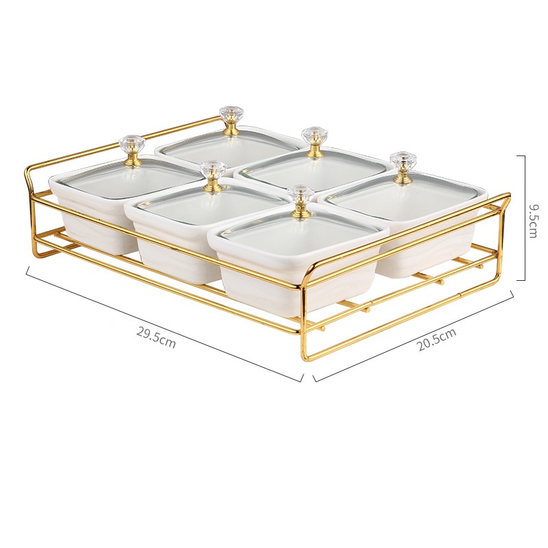 Khay mứt 6 hũ khung thép xanh-trắng