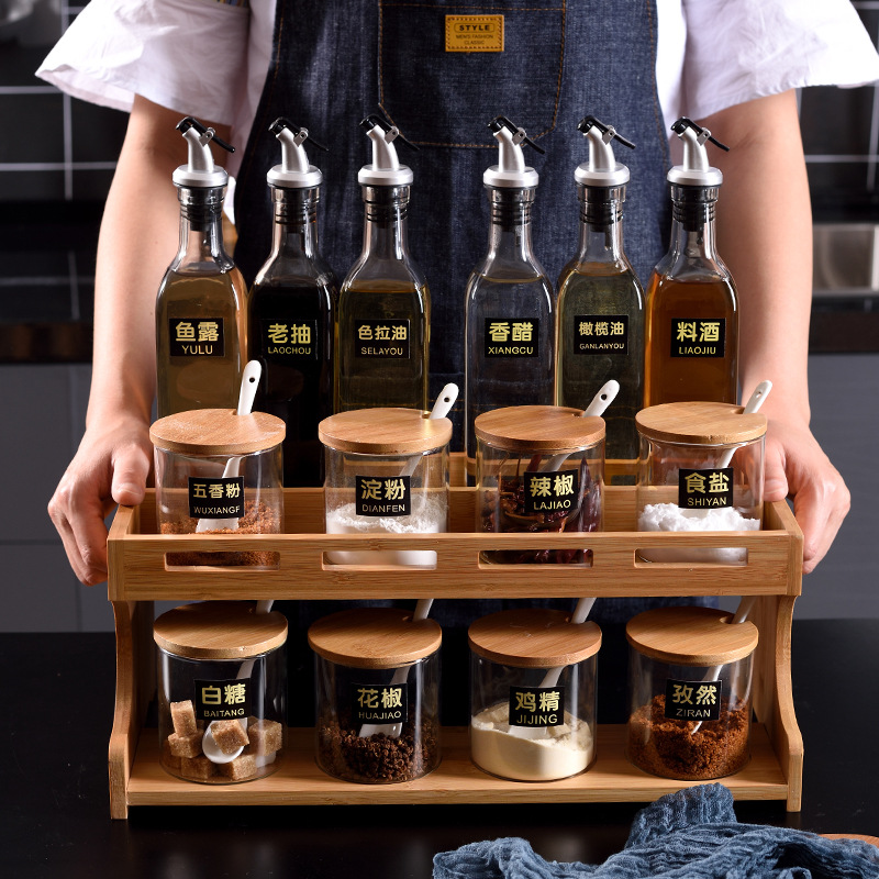 Set gia vị khung gỗ 11/15 chi tiết hũ trong