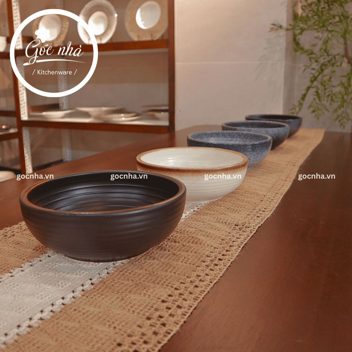 Tô sứ Sashimi men tiêu viền màu - stone
