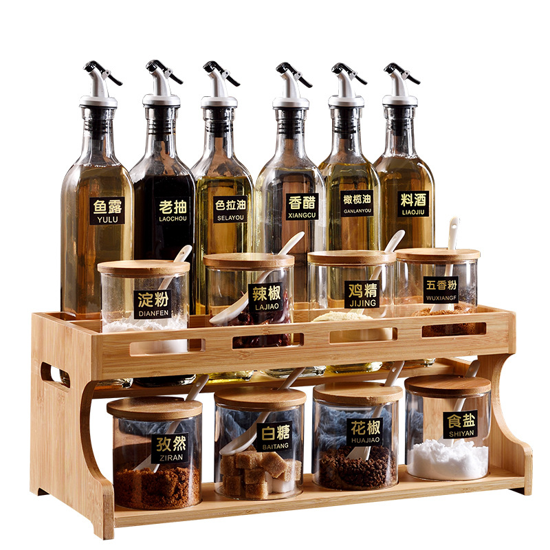 Set gia vị khung gỗ 11/15 chi tiết hũ trong