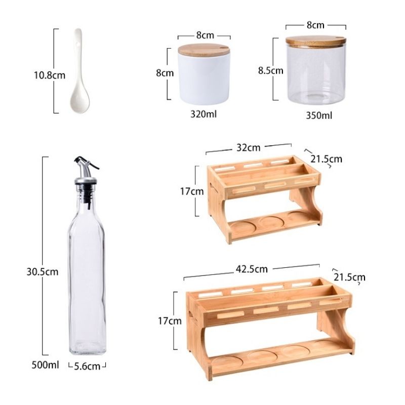 Set gia vị khung gỗ 11/15 chi tiết hũ trong