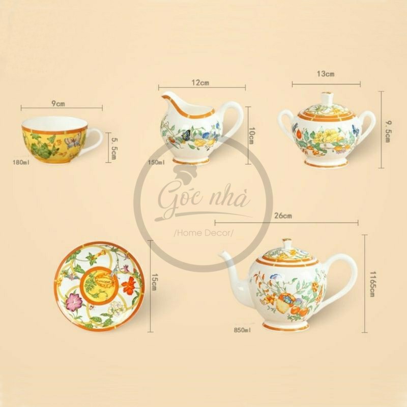 Set tách trà sứ xương Gardenia cao cấp