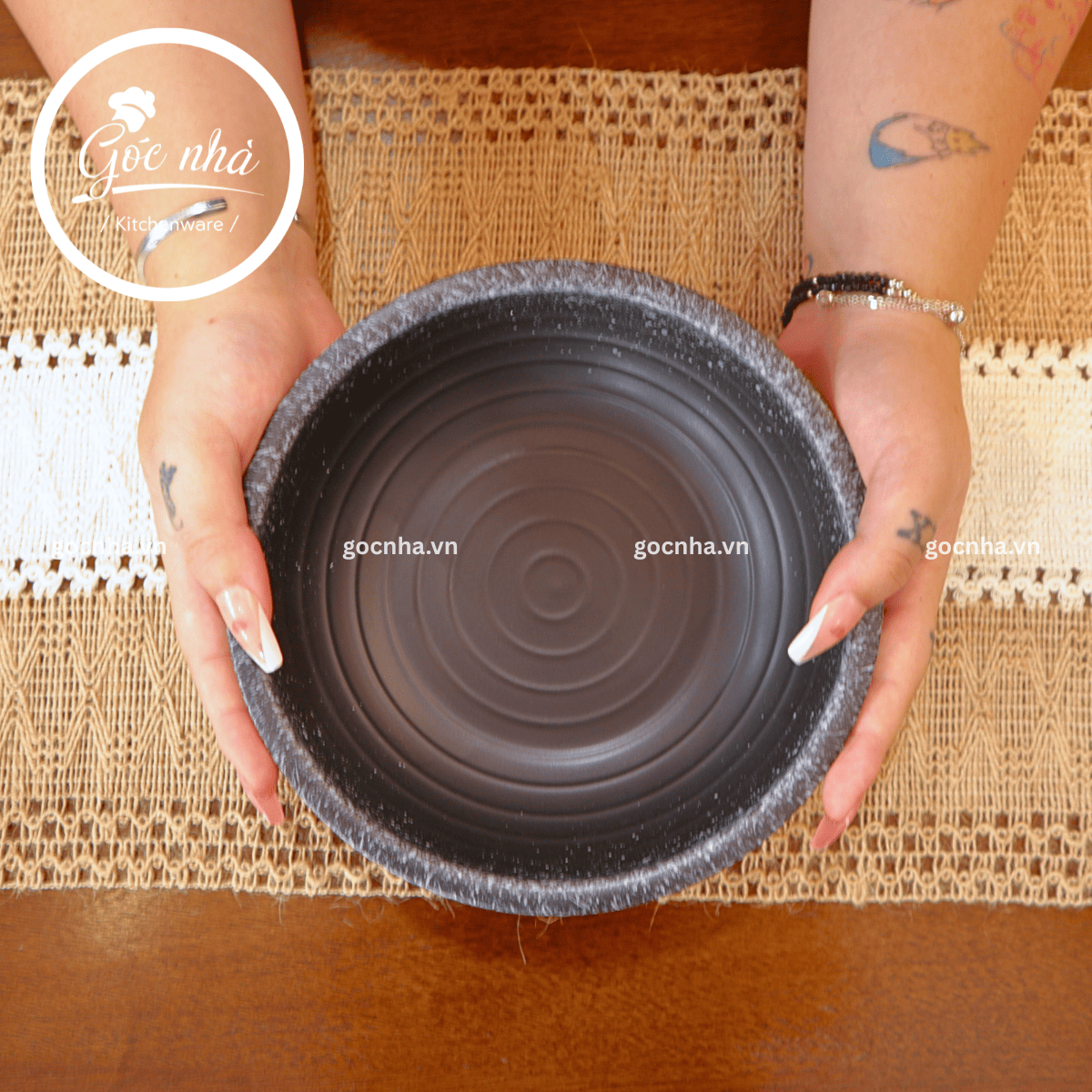 Tô sứ Sashimi men tiêu viền màu - stone