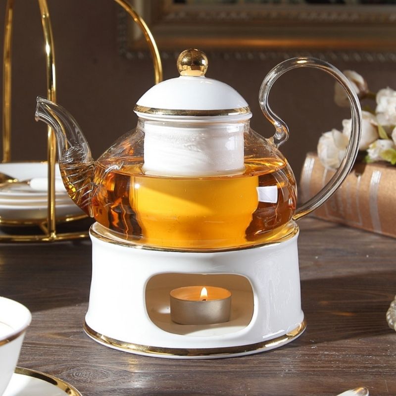 Bộ trà đế nến hoàng gia trắng sứ xương