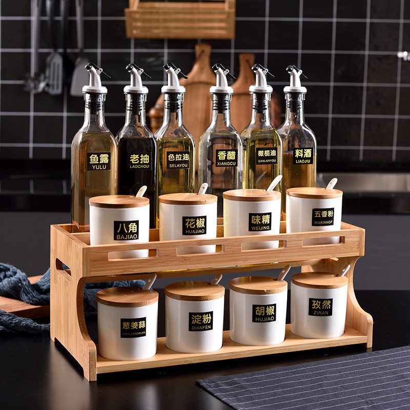 Set gia vị khung gỗ 11/15 chi tiết hũ trong