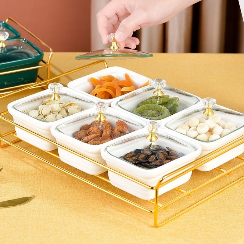 Khay mứt 6 hũ khung thép xanh-trắng