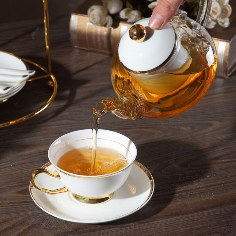 Bộ trà đế nến hoàng gia trắng sứ xương