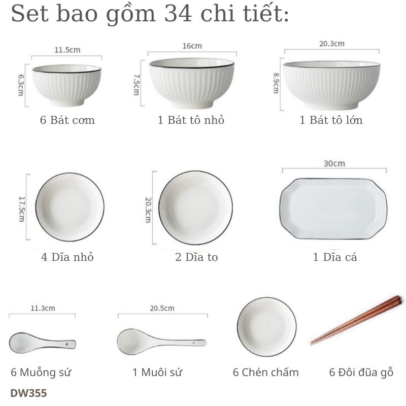 Set Chén Bát Simple Living 34 Chi Tiết