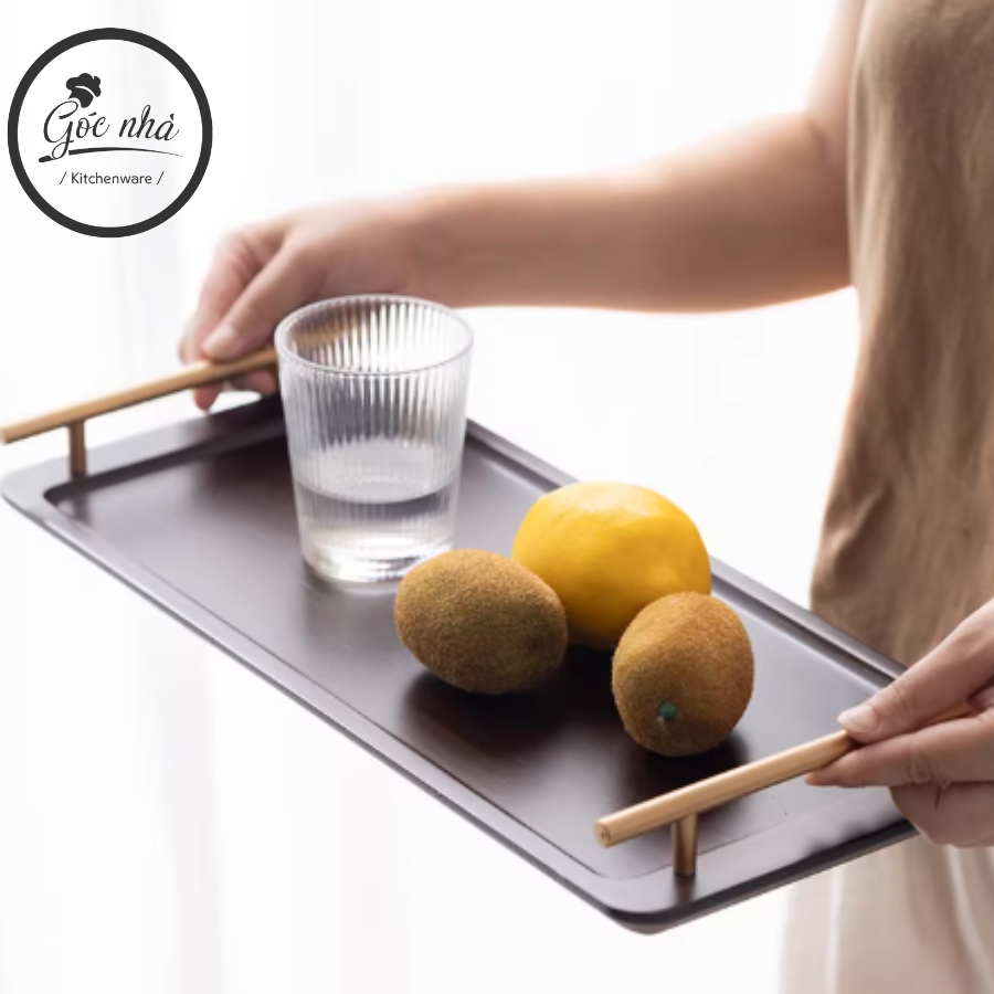 Khay Gỗ Tay Cầm Inox
