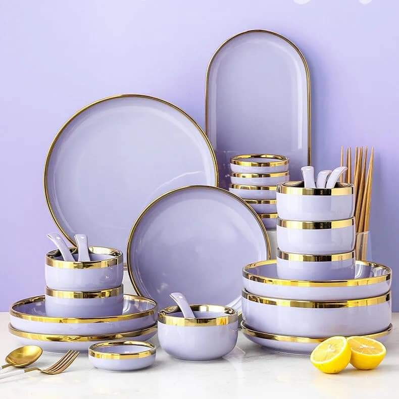 Set chén dĩa 26 món Nordic style viền vàng
