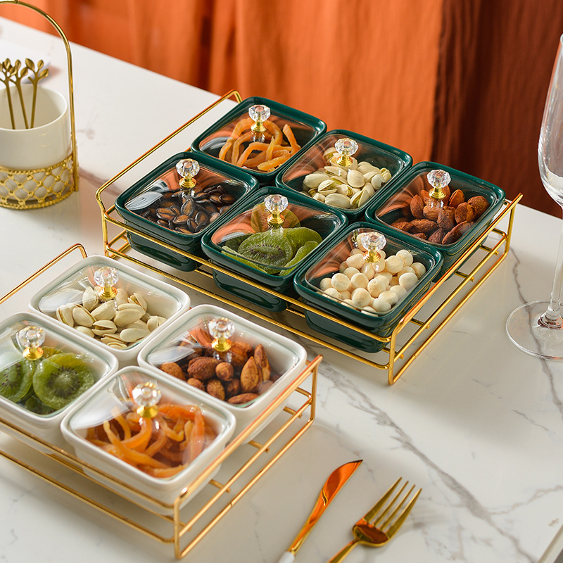 Khay mứt 6 hũ khung thép xanh-trắng