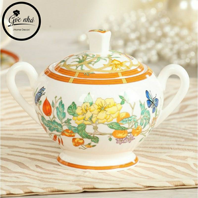 Set tách trà sứ xương Gardenia cao cấp