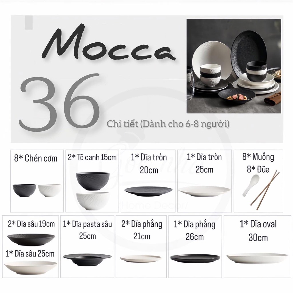 SET CHÉN BÁT MOCCA 36 MÓN