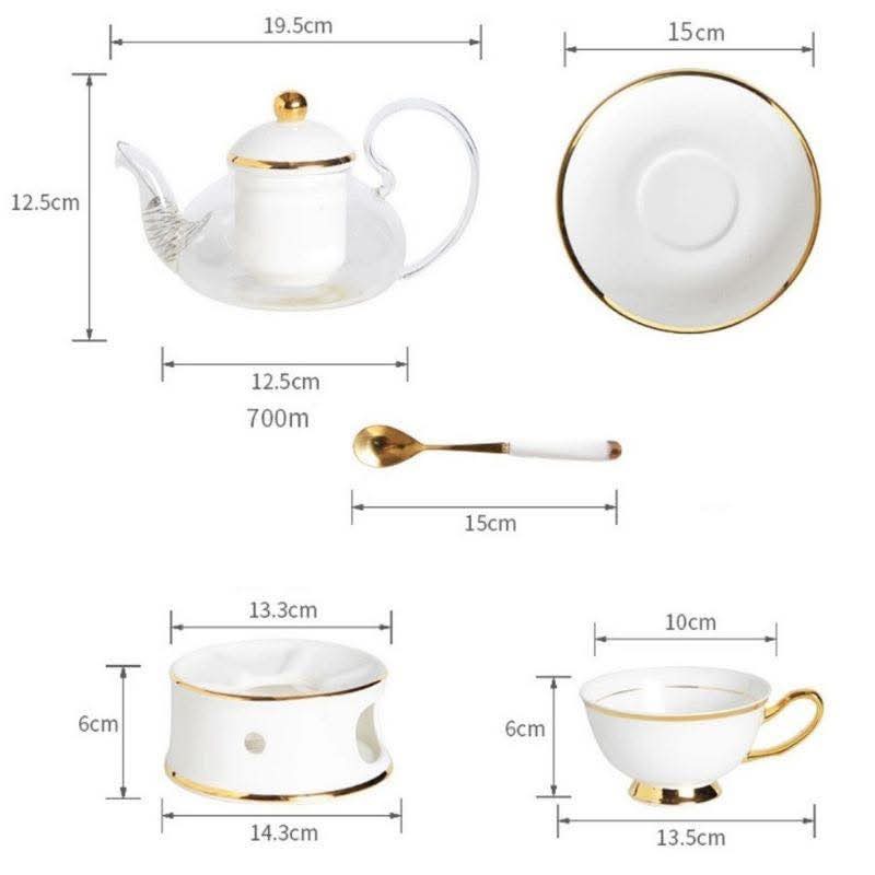 Bộ trà đế nến hoàng gia trắng sứ xương