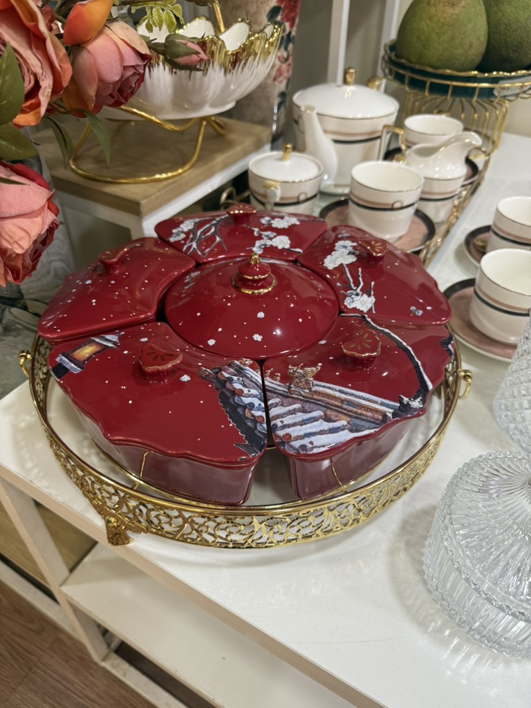 Khay mứt hoa đào đỏ cao cấp