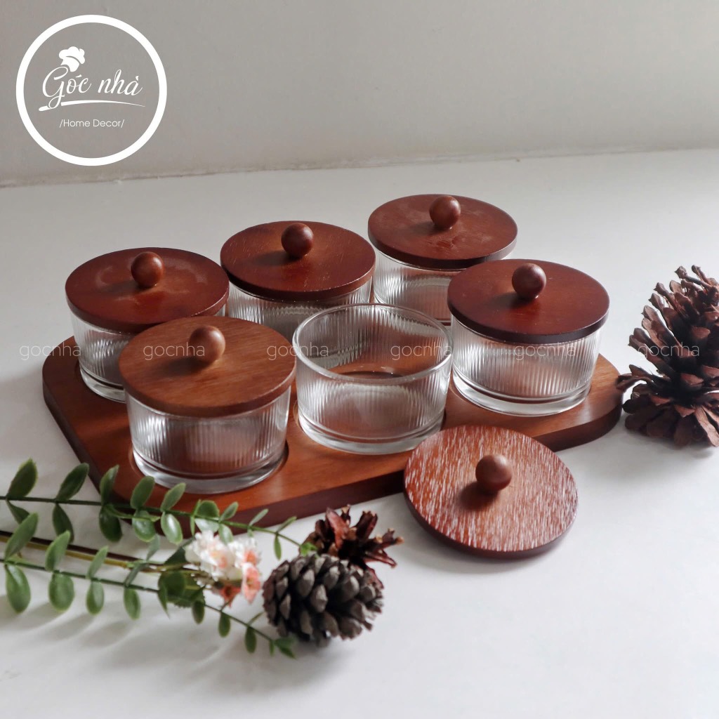 SET 6 hũ mứt khay gỗ
