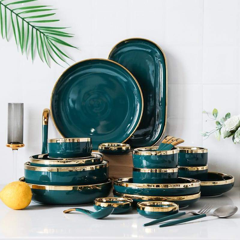 Set chén dĩa 26 món Nordic style viền vàng