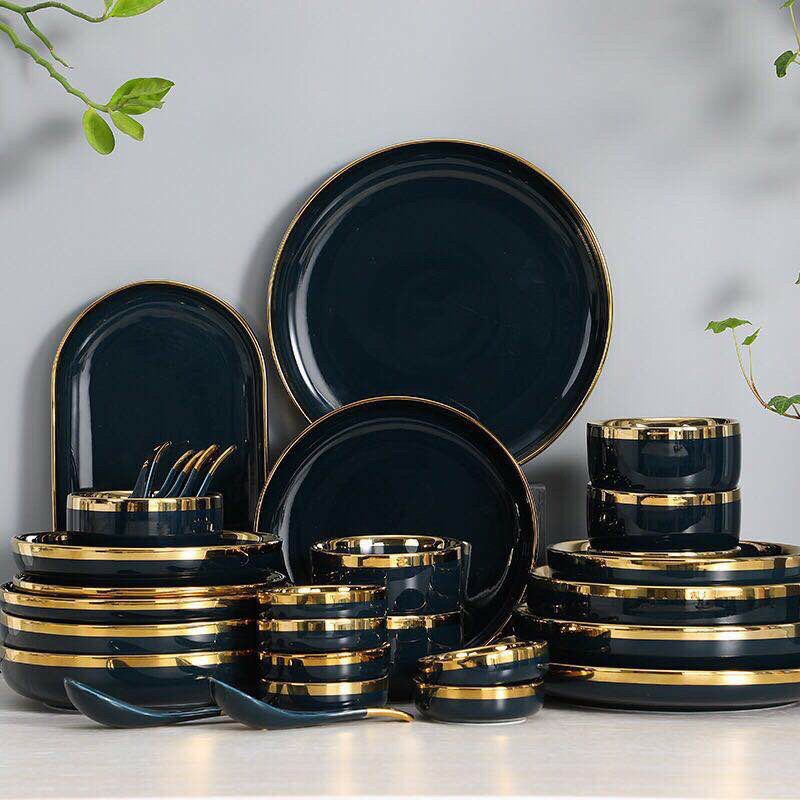 Set chén dĩa 26 món Nordic style viền vàng