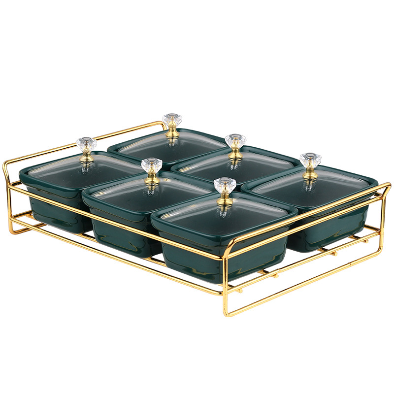 Khay mứt 6 hũ khung thép xanh-trắng