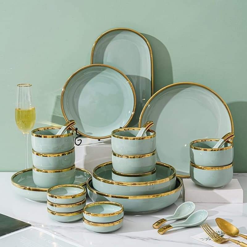 Set chén dĩa 26 món Nordic style viền vàng