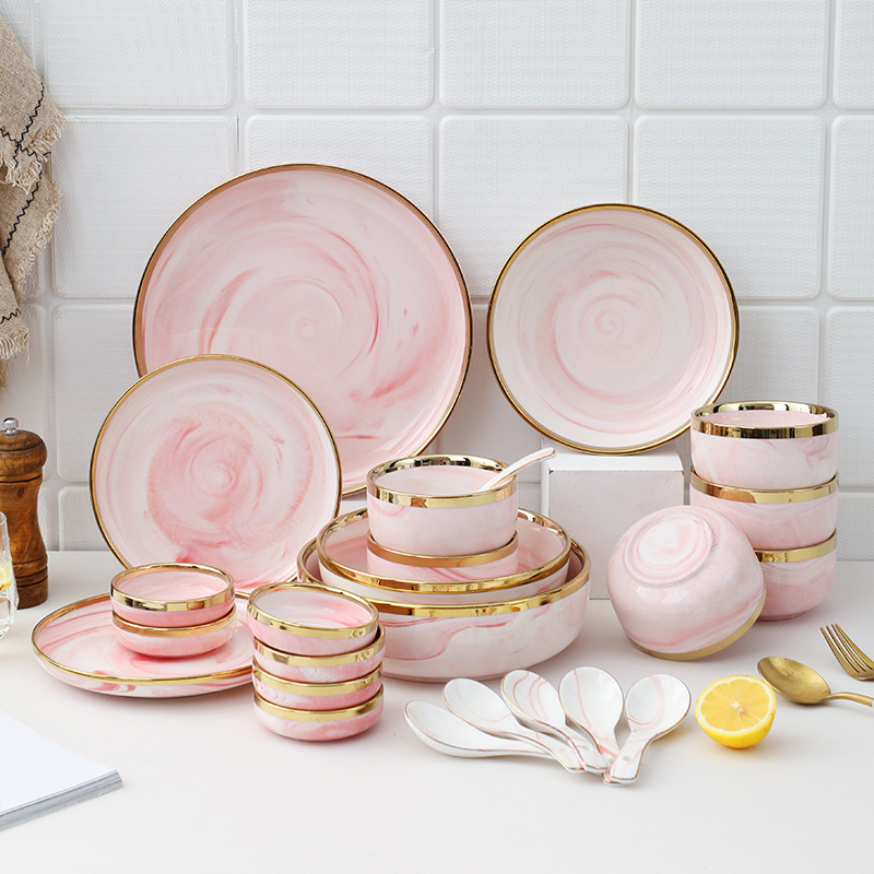 Set chén dĩa 26 món Nordic style viền vàng