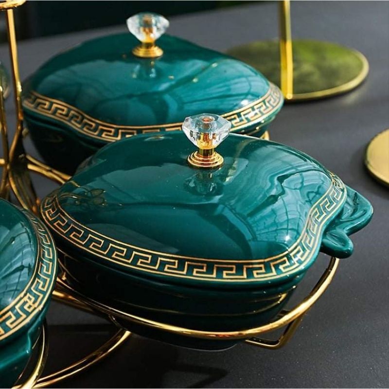 Khay mứt quả táo khung vàng