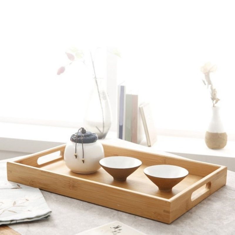 Khay gỗ chữ nhật có tay cầm