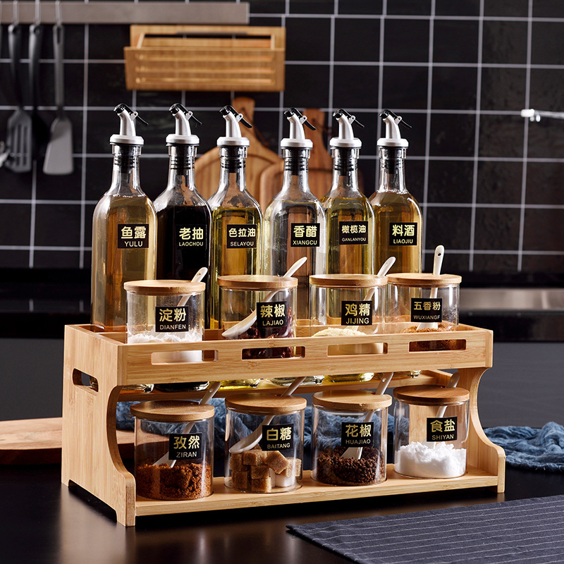 Set gia vị khung gỗ 11/15 chi tiết hũ trong