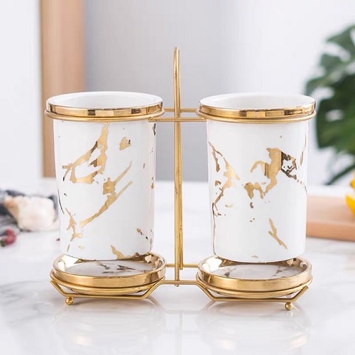 Set ống đũa đôi vân đá khung thép vàng