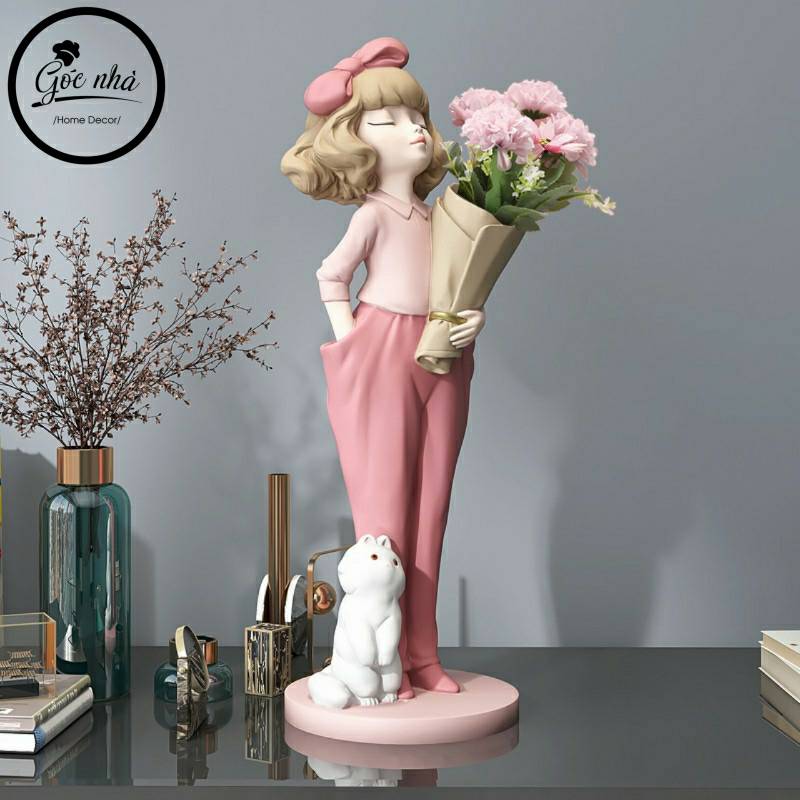 Tượng cô gái ôm hoa 48cm