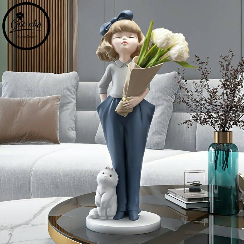 Tượng cô gái ôm hoa 48cm