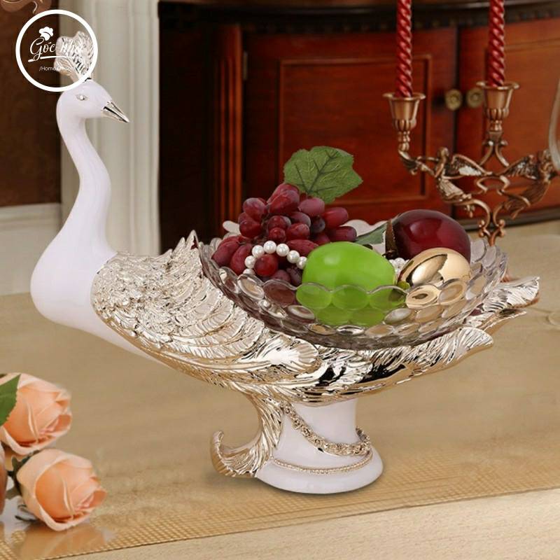 Khay trái cây pha lê chim công