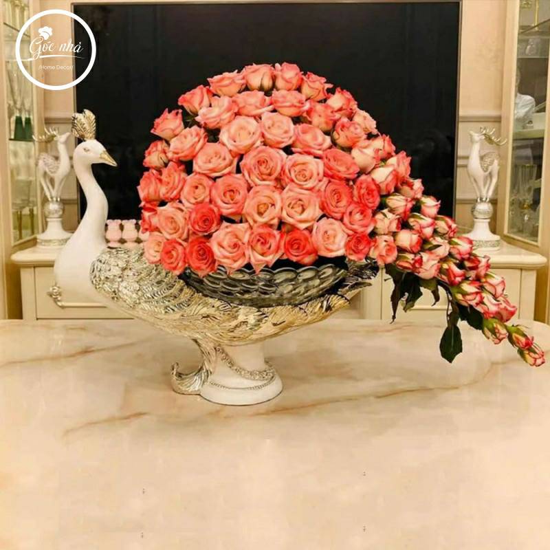 Khay trái cây pha lê chim công