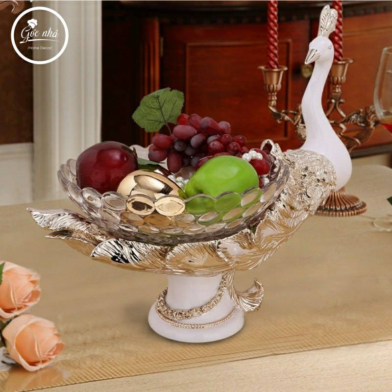Khay trái cây pha lê chim công