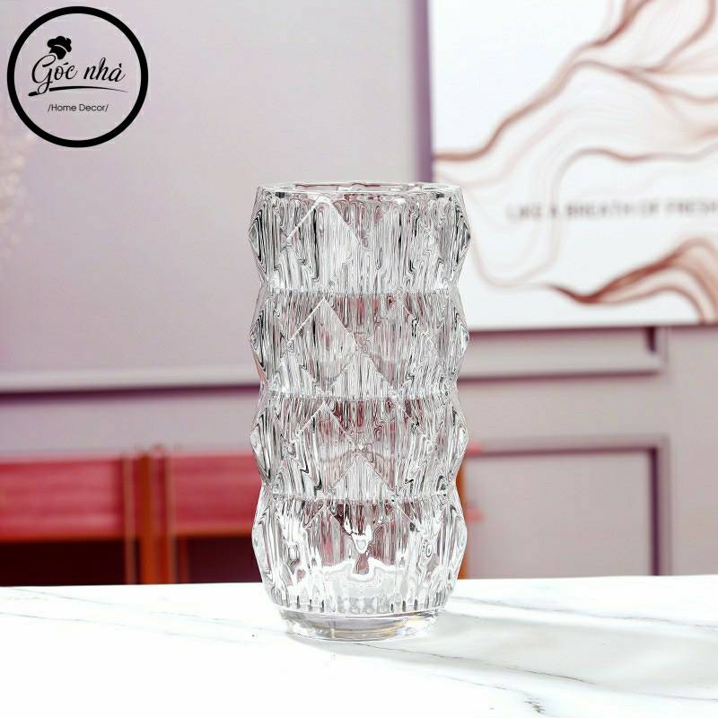 Bình hoa thủy tinh cao cấp vân kim cương nổi trang trí nhà cừa