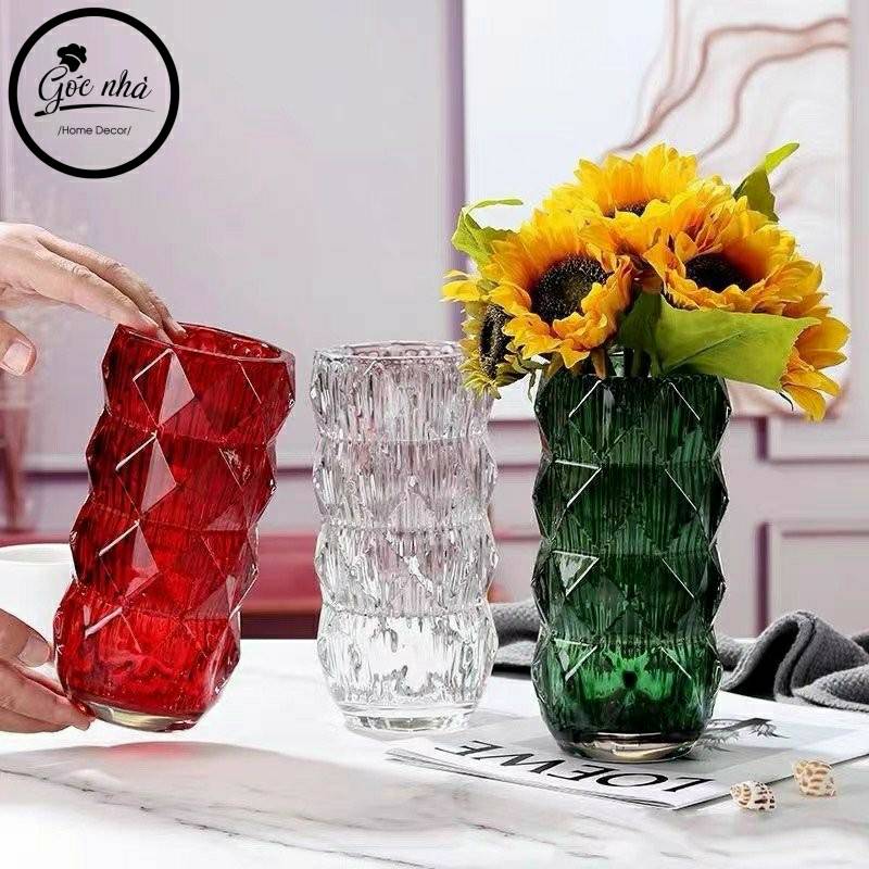 Bình hoa thủy tinh cao cấp vân kim cương nổi trang trí nhà cừa