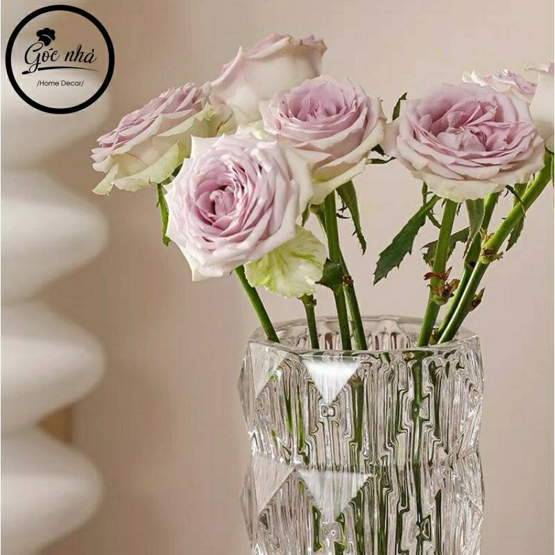 Bình hoa thủy tinh cao cấp vân kim cương nổi trang trí nhà cừa