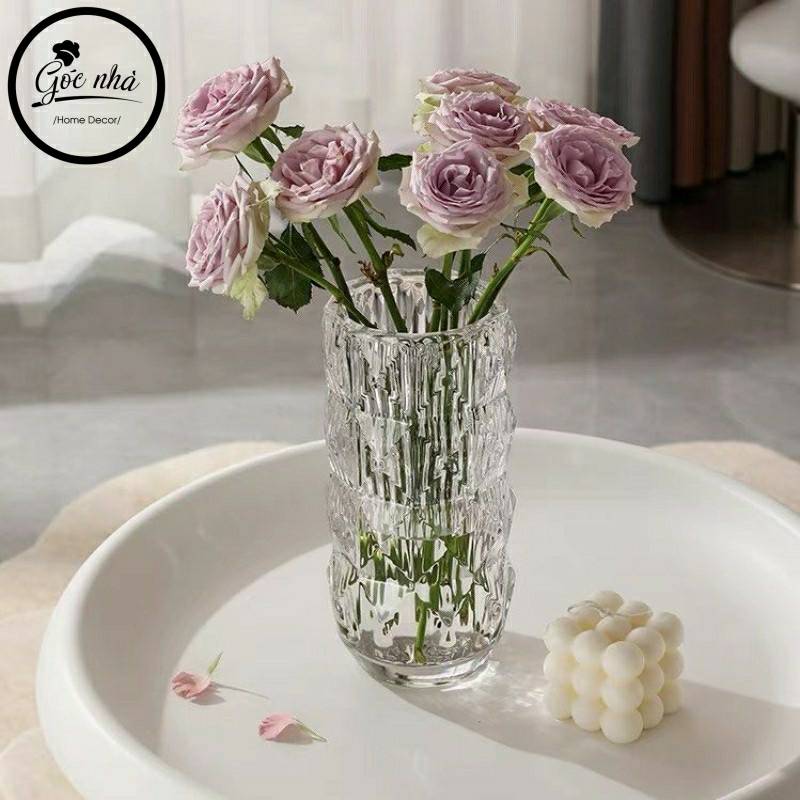 Bình hoa thủy tinh cao cấp vân kim cương nổi trang trí nhà cừa