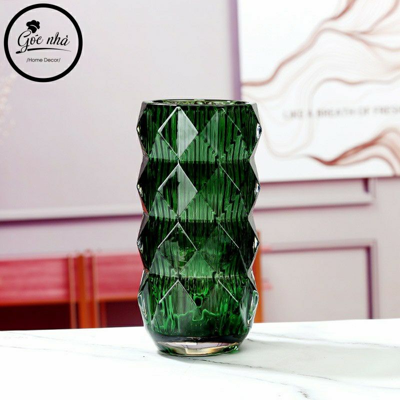 Bình hoa thủy tinh cao cấp vân kim cương nổi trang trí nhà cừa
