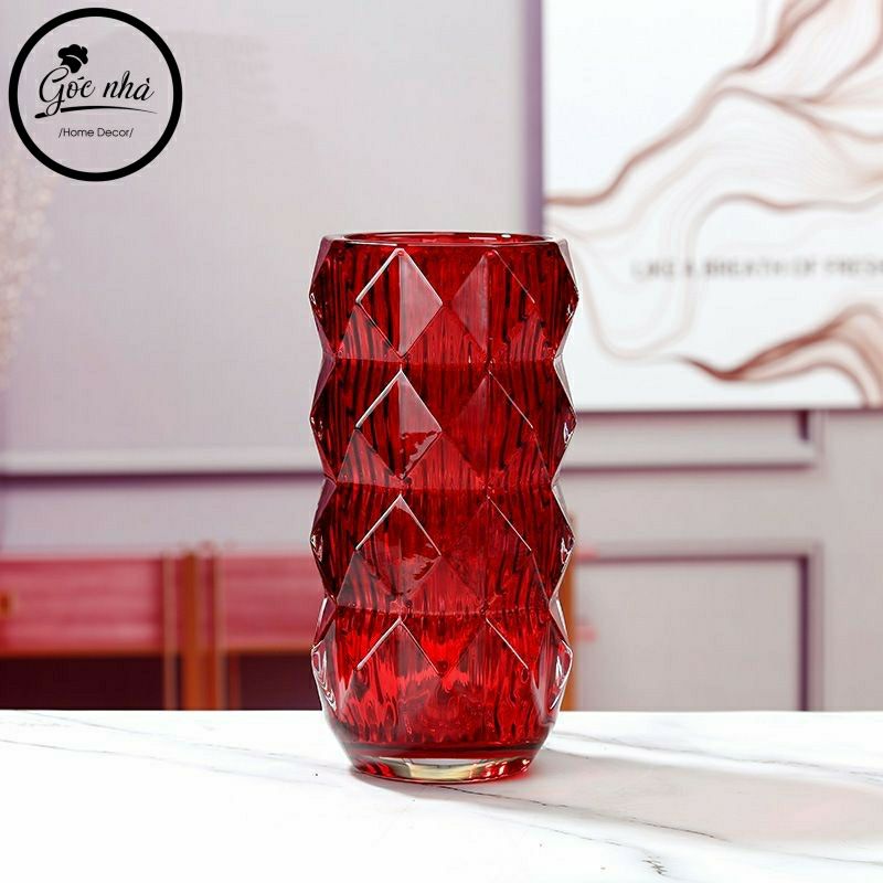 Bình hoa thủy tinh cao cấp vân kim cương nổi trang trí nhà cừa
