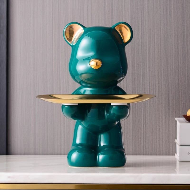 Gấu sứ bê đĩa dáng đứng