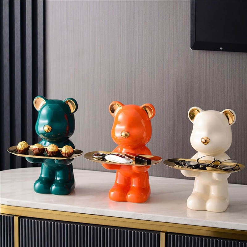 Gấu sứ bê đĩa dáng đứng