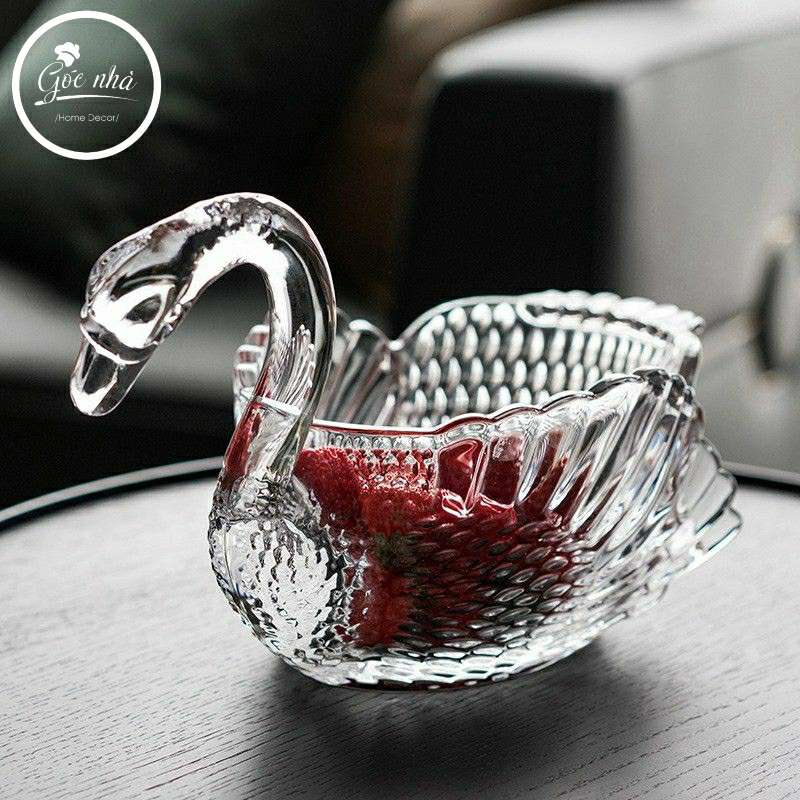 Tượng Trang Trí Crystal Swan Bowl