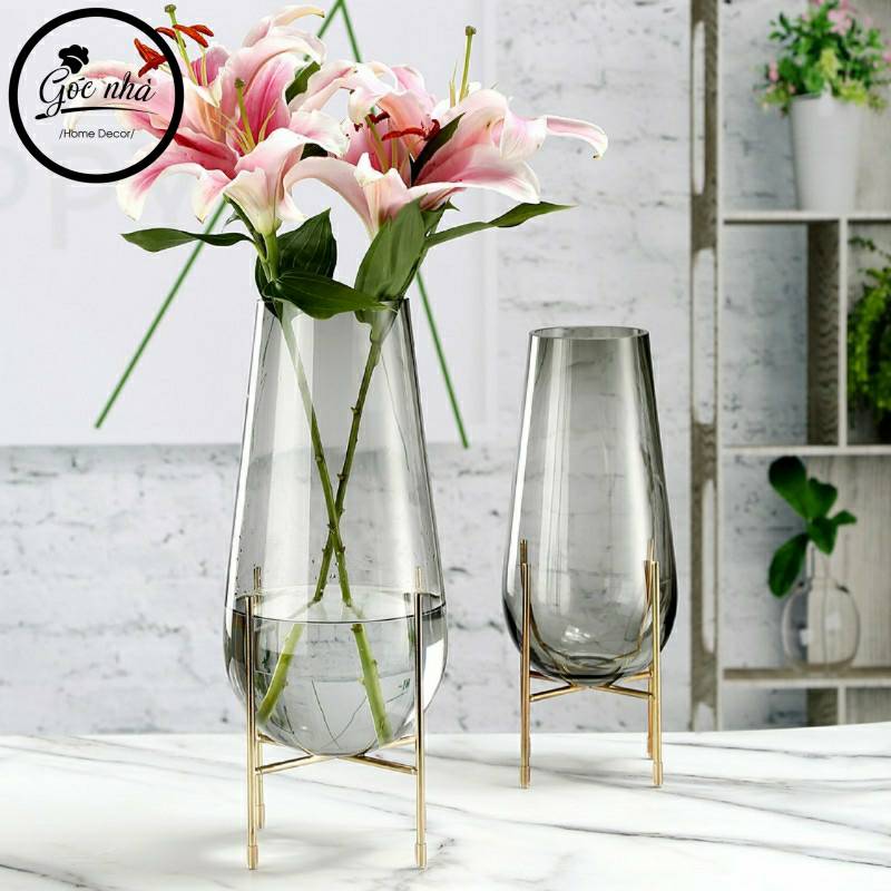 Bình Hoa Thuỷ Tinh Bầu Xám Khói