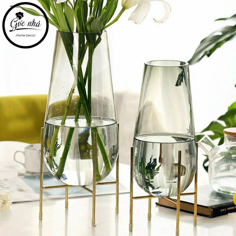 Bình Hoa Thuỷ Tinh Bầu Xám Khói