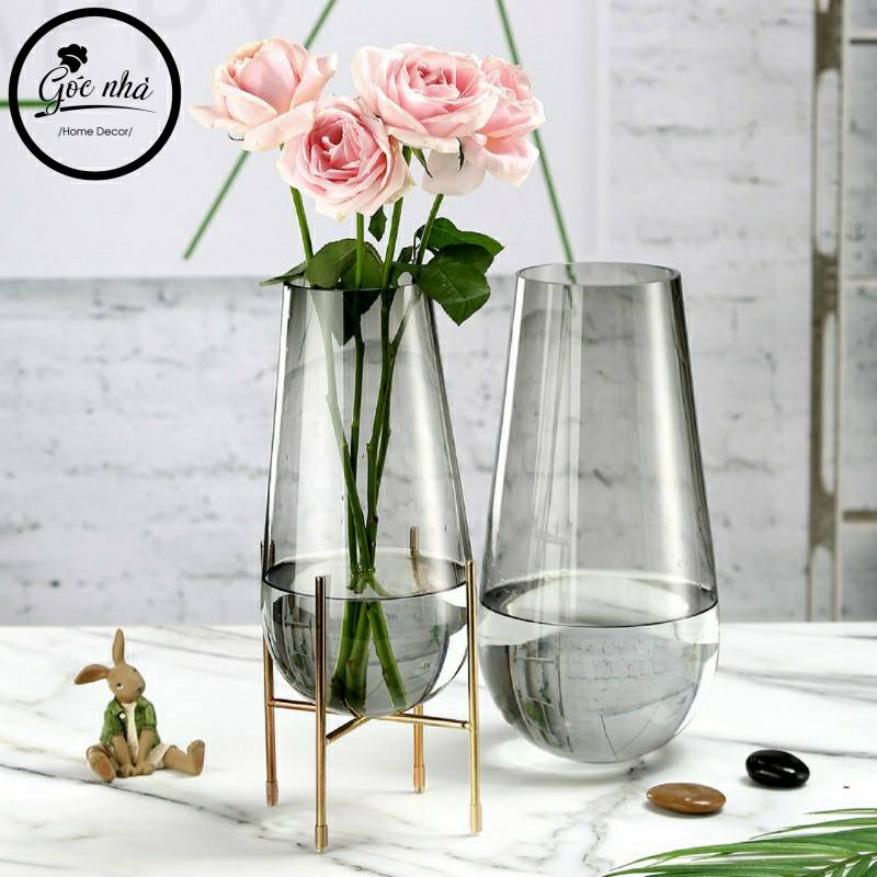 Bình Hoa Thuỷ Tinh Bầu Xám Khói