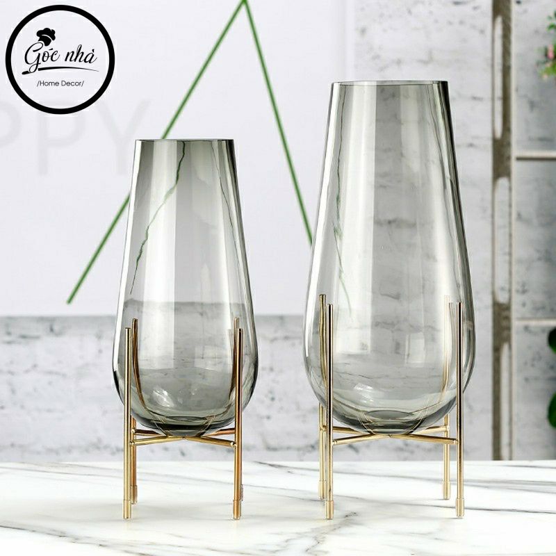 Bình Hoa Thuỷ Tinh Bầu Xám Khói