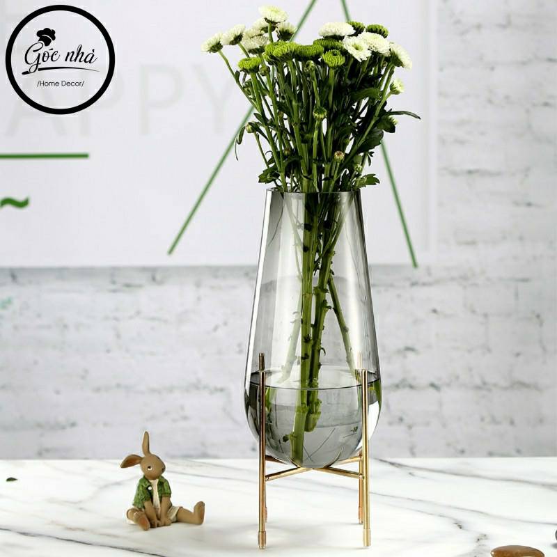 Bình Hoa Thuỷ Tinh Bầu Xám Khói